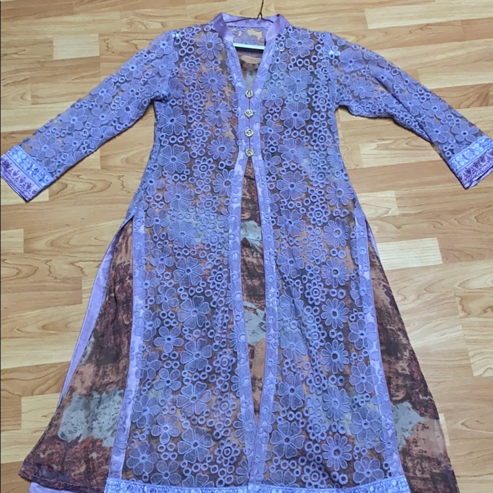 4 piece purple lace Pakistani suit